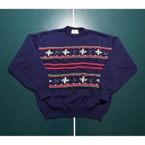 Vintage Lord Jeff Chunky Knit Sweater Men's XL Nautical Compass Sailing USA 80s